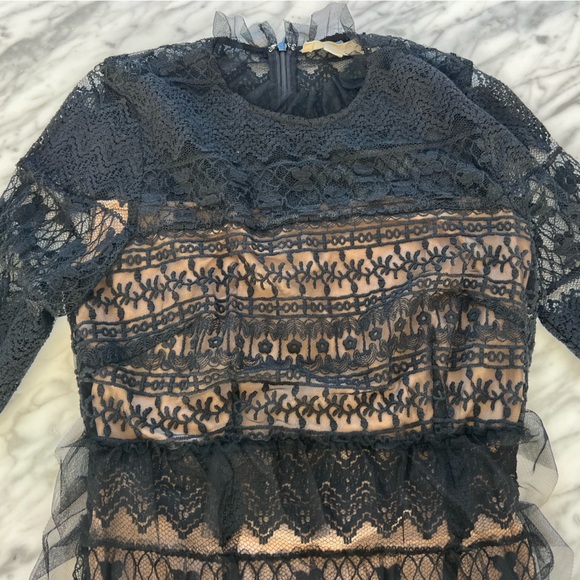 Forever That Girl, black maxi dress. Lace overlay over a nude sheath. - Picture 5 of 7